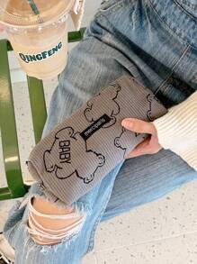 1pc/2pcs Corduroy Stationery Pencil Case, Cute Animal Print Large Capacity, Suitable For Students, Can Store Pens And Other Stationery, Ideal Gift For Students,Bag - Grey - View 5