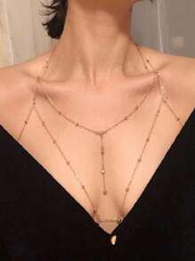 1入熱門性感鑽石吊墜流蘇身鏈,適用於比基尼,內衣,露背裙飾品