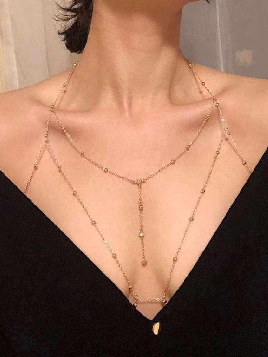 1入熱門性感鑽石吊墜流蘇身鏈,適用於比基尼,內衣,露背裙飾品