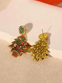 有趣可愛的亞克力印花珠聖誕樹耳環 - 聖誕派對、女孩和青少年的聖誕節禮物