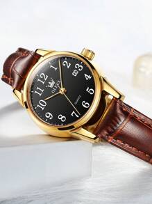 OLEVS. OLEVS Women's Business Dress Watches For Ladies Female Brown Leather Strap Small Face Dress Analog Quartz Wrist Watch With Calendar Day Date Waterproof Luminous Gift Classic Casual Retro Band - 黑色 - 查看 2