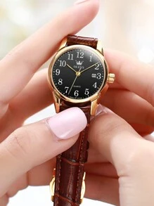 OLEVS. OLEVS Women's Business Dress Watches For Ladies Female Brown Leather Strap Small Face Dress Analog Quartz Wrist Watch With Calendar Day Date Waterproof Luminous Gift Classic Casual Retro Band - 黑色 - 查看 6