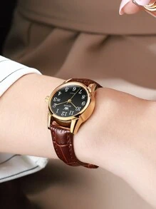 OLEVS. OLEVS Women's Business Dress Watches For Ladies Female Brown Leather Strap Small Face Dress Analog Quartz Wrist Watch With Calendar Day Date Waterproof Luminous Gift Classic Casual Retro Band - 黑色 - 查看 7