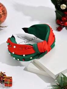 1pc Fashionable Christmas Themed Hair Hoop With Color Block & Rhinestone Decor, Winter - Green - View 2