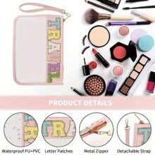 1入組絨布透明字母印花手挽化妝包，紫色，化妝品袋，化妝包，收納袋（粉色）收納化妝組織袋化妝箱 - 粉色 - 查看 2