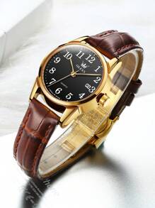 OLEVS. OLEVS Women's Business Dress Watches For Ladies Female Brown Leather Strap Small Face Dress Analog Quartz Wrist Watch With Calendar Day Date Waterproof Luminous Gift Classic Casual Retro Band - 黑色 - 查看 1
