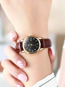OLEVS. OLEVS Women's Business Dress Watches For Ladies Female Brown Leather Strap Small Face Dress Analog Quartz Wrist Watch With Calendar Day Date Waterproof Luminous Gift Classic Casual Retro Band - 黑色 - 查看 4
