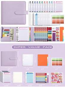 Macaron A6 Pu Leather Loose Leaf Accounting Notebook, Creative Cash Budget Financial Planner, Random Color - Blue - View 2