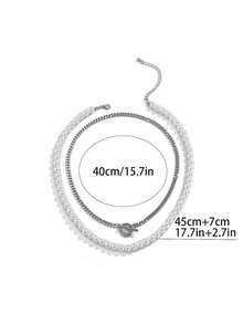 2pcs Fashionable Simple Pearl Necklace Set, Suitable For Men's Daily Wear - Multicolor - View 5