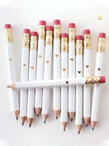 25pcs Mini Heart-Shaped Gold Foil Pencils With Erasers, 4inch/10cm Mini HB Hexagonal Golf Pencils With 1 Pencil Sharpener, Gift For Wedding (White) - White - View 6