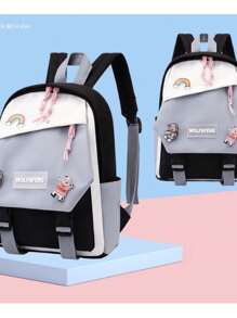 YUQING.FC Mochila grande mochila escolar multifuncional a la moda para estudiantes de primaria y secundaria, mochila de nailon - Negro - Ver 2