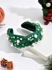 1 Miếng Giáng sinh Phong cách Đầy màu sắc Baroque Ánh sáng sang trọng Dây buộc tóc Với Trân châu , Pha lê , Hình học Mô hình Vải Đối với Của phụ nữ Thanh lịch - màu xanh lá - Xem 1