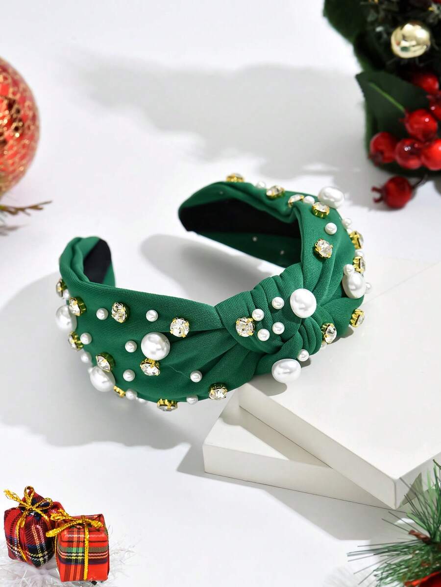 1 Miếng Giáng sinh Phong cách Đầy màu sắc Baroque Ánh sáng sang trọng Dây buộc tóc Với Trân châu , Pha lê , Hình học Mô hình Vải Đối với Của phụ nữ Thanh lịch - màu xanh lá - Xem 1