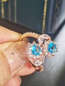 1 件時尚精緻奢華設計雙花方晶鋯石戒指,非常適合女士婚禮、訂婚紀念日或作為禮物