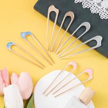 2入組u型髮夾,法式造型復古髮棒,適用於長髮女性(淺藍色)