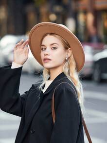 1頂復古格紋爵士帽（女款）,秋冬時尚的男女通用平頂街頭帽 - 杏色 - 查看 8