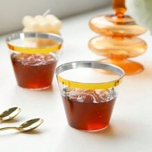 25pcs/Pack Gold Dessert Cups For Mousse, Ice Cream, Cake, & Drinks,Reusable & Washable