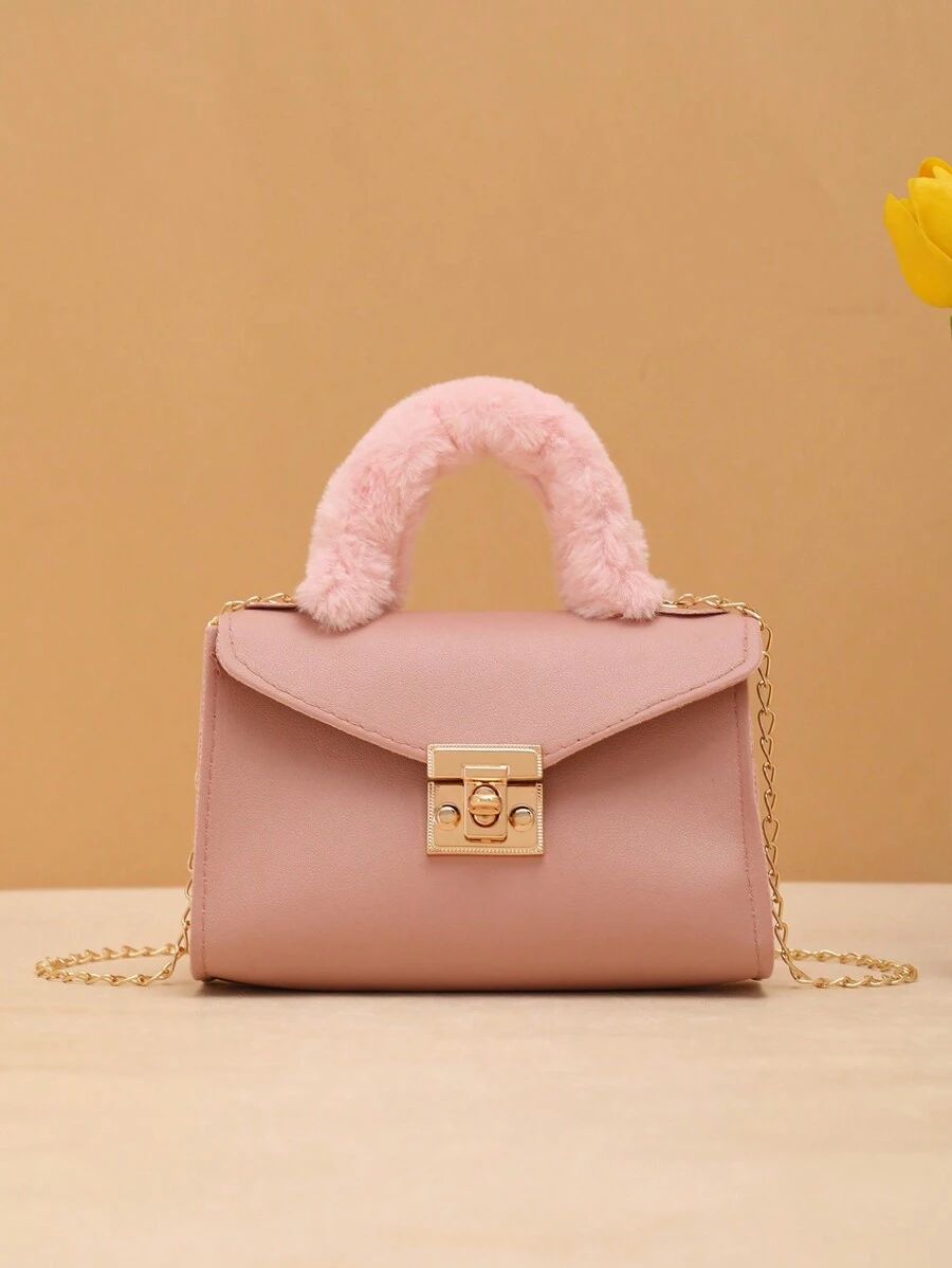 Autumn Winter Fashionable Soft Furry Chain Strap Crossbody Bag, Fluffy Material Wristlet Handbag For Casual Street Wear, Perfectly Matching With Fall Outfits Women - Pink - View 1