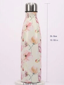 500ml 粉色 304 不锈钢真空保温杯 带芙蓉花图案，水瓶，适合户外、露营 - 粉色 - 查看 1