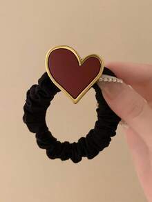 1pc Heart & Colored Scrunchies Hair Scrunchie For Women, Winter - Hot Pink - View 4