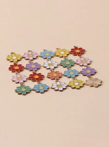 20入簡約時尚合金雏菊花形油墨珠寶項鍊、手鍊、耳環製作吊墜 - 彩色 - 查看 3
