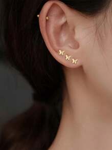 BALMORA 1 對精緻獨特設計 S925 純銀蝴蝶耳釘,帶軟骨穿孔,是送給女士的理想禮物 - 金色 - 查看 3