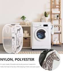 2pcs  Pop-up Laundry Hamper With Handles, Cartoon Giraffe Foldable Laundry Basket, Household Dirty Clothes Storage Basket For Bathroom, Portable Sundries Toys Sorting Storage Basket - Black and White - View 3