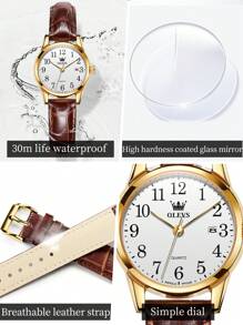 OLEVS. OLEVS Women's Business Dress Watches For Ladies Female Brown Leather Strap Small Face Dress Analog Quartz Wrist Watch With Calendar Day Date Waterproof Luminous Gift Classic Casual Retro Band - trắng - Xem 8