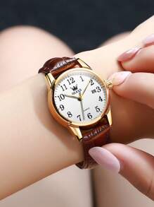 OLEVS. OLEVS Women's Business Dress Watches For Ladies Female Brown Leather Strap Small Face Dress Analog Quartz Wrist Watch With Calendar Day Date Waterproof Luminous Gift Classic Casual Retro Band - trắng - Xem 5