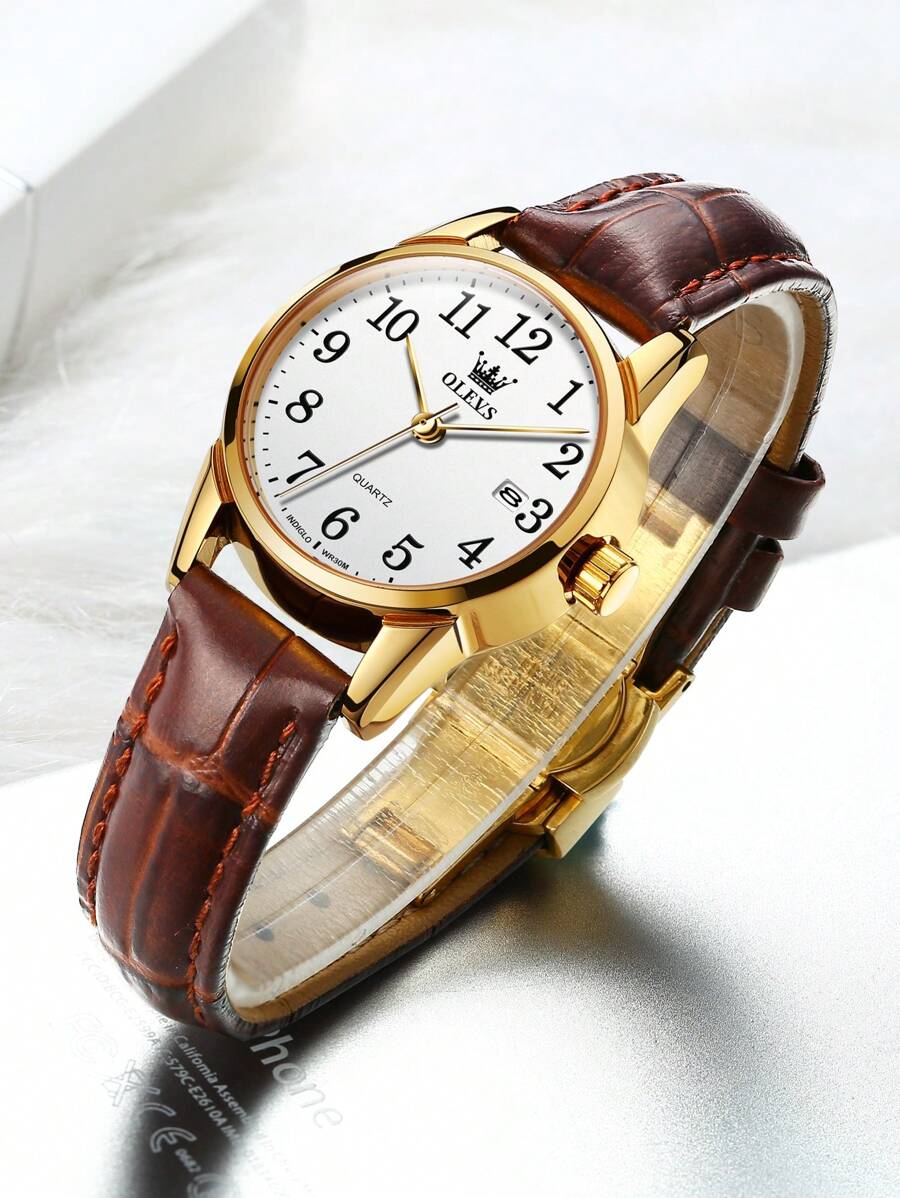 OLEVS. OLEVS Women's Business Dress Watches For Ladies Female Brown Leather Strap Small Face Dress Analog Quartz Wrist Watch With Calendar Day Date Waterproof Luminous Gift Classic Casual Retro Band - trắng - Xem 1