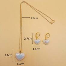 1套心型彩虹珍珠耳環和項鍊簡約時尚珠寶套裝 - 彩色 - 查看 7