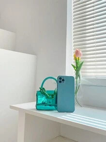 1pc Solid Color Acrylic Chain Detail Pu Mini Lipstick Bag For Women - Green - View 3