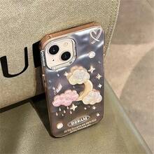 韓版可愛的3D閃爍雲朵折疊啞光鍍膜月亮保護殼，適用於iPhone 15 Pro Max 14 Pro Max 13 Pro Max 14 12 11 15 - 粉色 - 查看 4