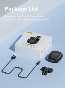 Realfit F1 迷你無線耳塞,深度低音高清語音運動遊戲無線耳機 - 黑色 - 查看 8
