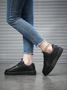 Women's Black Fashionable Casual Sports Color-Blocked Sneakers, Suitable For All Seasons - Black - View 5