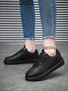 Women's Black Fashionable Casual Sports Color-Blocked Sneakers, Suitable For All Seasons - Black - View 4