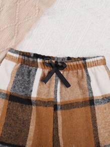 3 件套幼兒女孩秋冬休閒時尚純色上衣格紋工裝褲帽子套裝 - 黑色 - 查看 6