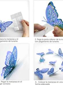 36 Pieces Colorful Three-Dimensional Hollow Butterflies Stickers For Art Home Party Wall Decoration Background Wall - 藍色 - 查看 6