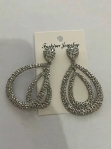 17KM 2 Piezas Pendientes De Declaración Geométrica Con Textura De Flor Y Forma De Gota De Agua - Plateado - Ver 2