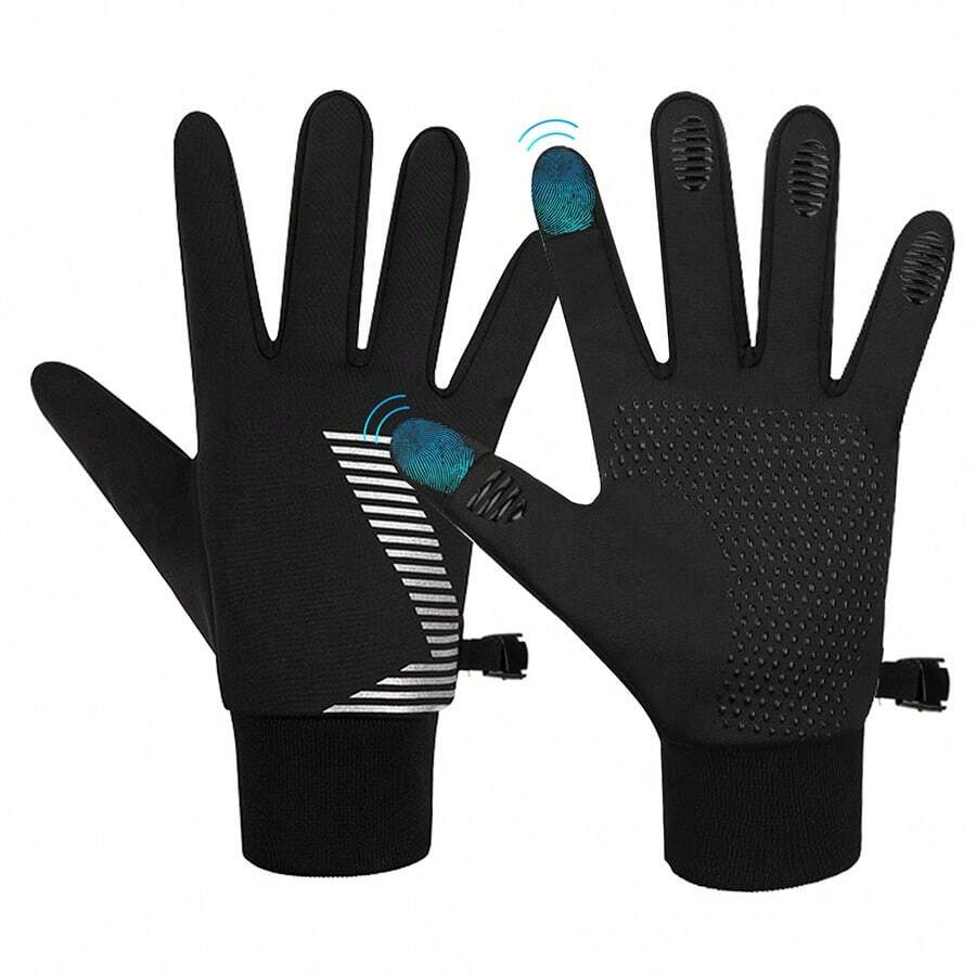1 Pair Black L Size Outdoor Running Gloves For Winter, Windproof, Touch Screen Compatible, Temperature-regulating, Suitable For Outdoor Cycling And Running - Black - View 1