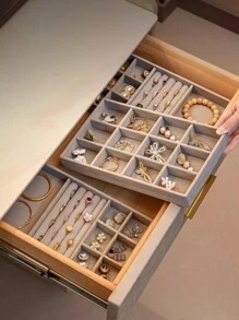 1 件桌面抽屉珠宝收纳盒、项链吊坠手链珠宝展示托盘、戒指耳环珠宝收纳托盘、珠宝托盘、珠宝展示管理器、情人节礼物装饰秋季装饰节日装饰房间装饰家居装饰秋季装饰卧室装饰 - 灰色 - 查看 1