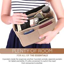 1pc Dragon Pattern Cosmetic Bag Insert With Short & Long Handles Felt Material Inner Lining Organiser