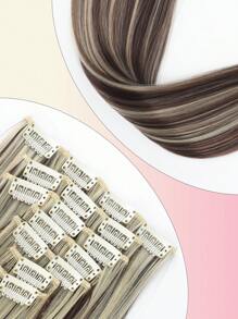 22英寸合成纖維7片夾式直髮髮片,熱阻纖維材質【黑棕色和米色4h613】 - 間色 - 查看 4