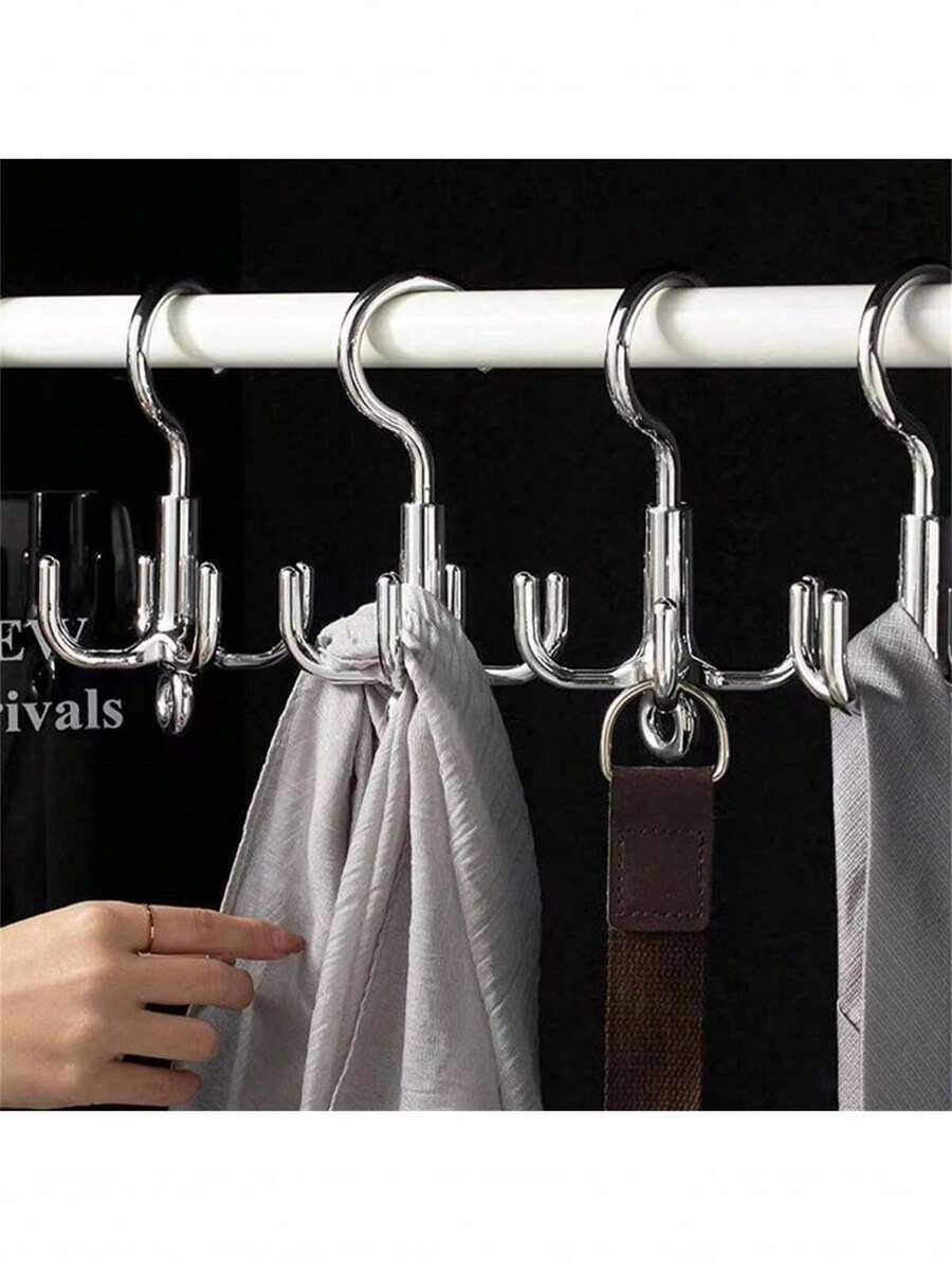 One Upgraded Multifunctional Square Rotatable Hook With Link Design, Space-Saving Organizer Hook Suitable For Clothing, Bags, Scarves, Etc. - Silver - View 1