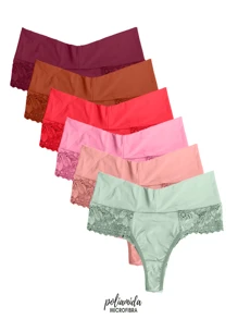 Kit 6 Double String Panties Polyamide High Waist Comfort String Panties Lace Ref.725 - Nhiều màu - Xem 5