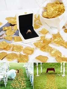 100 片人造玫瑰花瓣 人造花丝绸花瓣 适用于情人节婚礼花卉装饰、圣诞节 - 金色 - 查看 3
