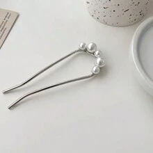 1pc Ladies' Gold-Tone Faux Pearl Decor U-Shaped Hairpin, Fashionable And Elegant Bun Maker, High-End Hair Accessory For Daily Use Bun Hair Piece Hair Styling Pins, School Stuff, Pearl Hair Accessories, Wedding Items