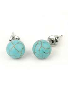 1 Par de pendientes de aro de cristal de piedra natural, bola redonda de cuarzo rosa, amatista de 8 mm, color plateado, joyería de moda simple para mujeres y niñas
