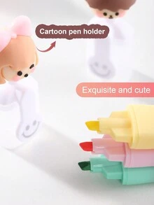 1set Mini 6 Colored Fluorescent Pen Set Featured Cartoon Character Images, Marker Pens Highlighters - Multicolor - View 4