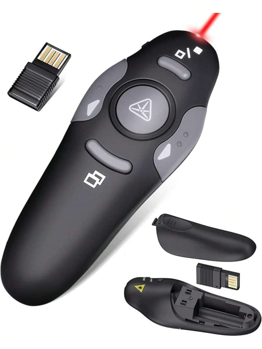 Presentador Inalámbrico Con Clicker Para Presentaciones De Powerpoint, Control Remoto Del Presentador Con Puntero Láser Para /windows/linux, Computadora/portátil, Presentación/ppt/keynote - Negro - Ver 1